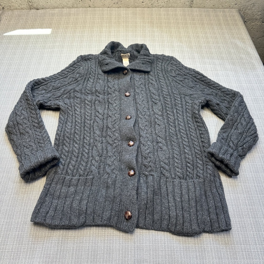Fisherman Cable Knit Wool Cashmere Cardigan Women XL Gray Coastal Duluth Trading